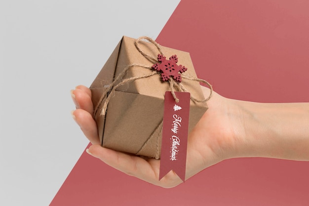 Close-up hand holding gift box