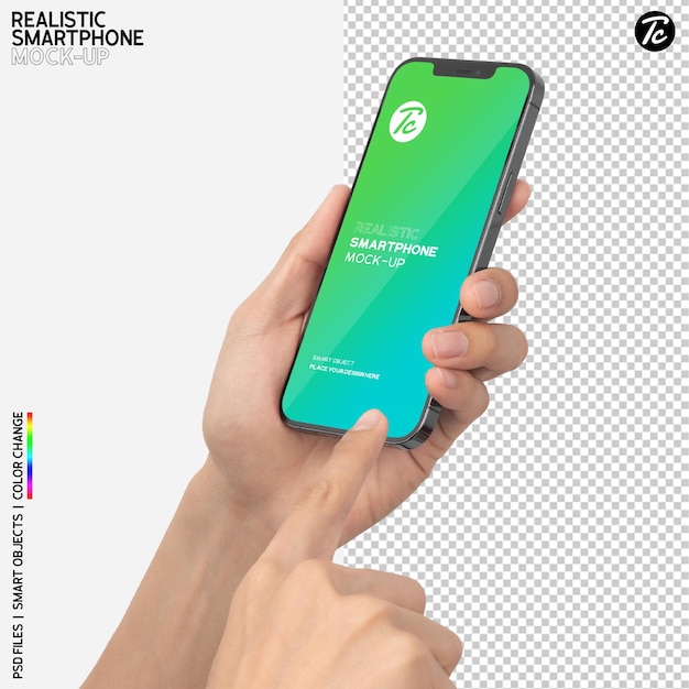 Close-up hand holding and using smartphone mockup