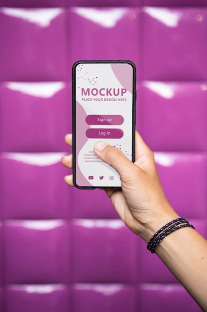 PSD close up on hand using phone mockup