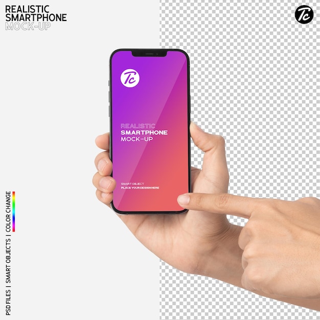 Close up on hand using smartphone mockup design