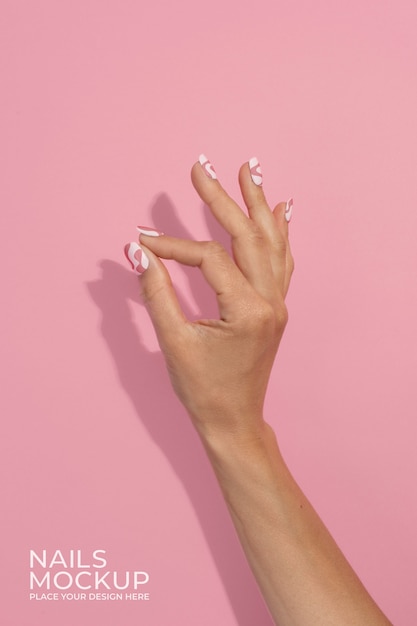 close up on hand with nails mockup design