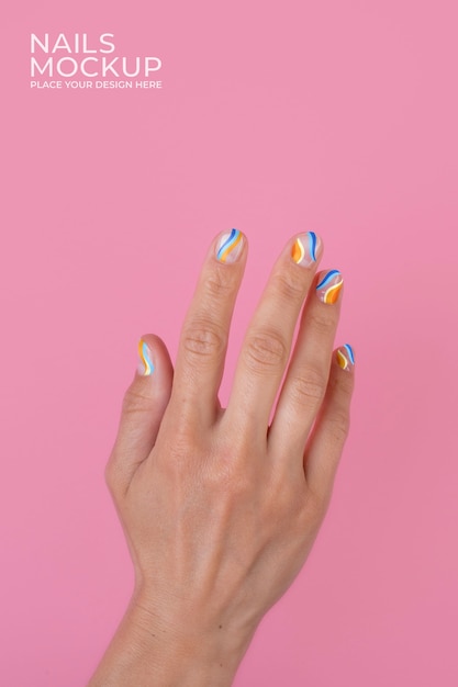 close up on hand with nails mockup design