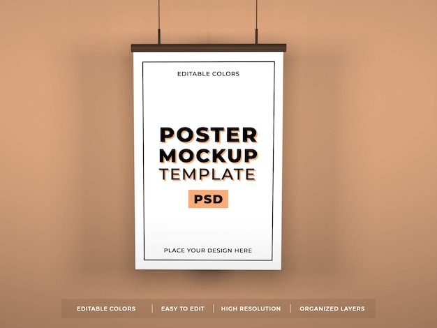 PSD close up on hanging poster mockup