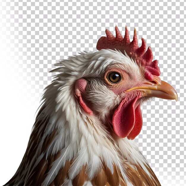 PSD close up head shot fotografia di una bella gallina isolata su uno sfondo trasparente