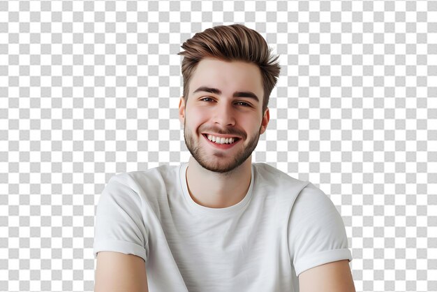 Close up headshot of young businessman on isolated background