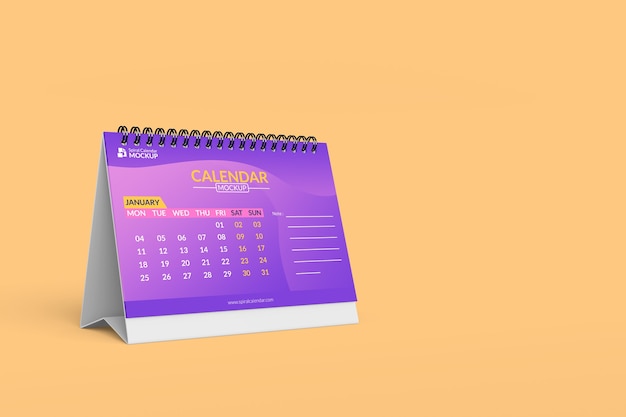 Primo piano sul mockup del calendario a spirale di alta qualità