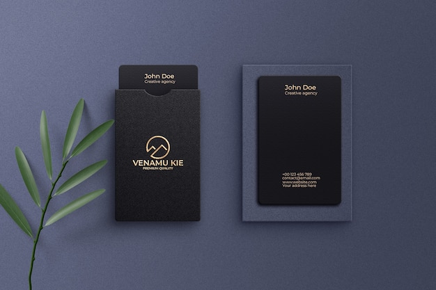 PSD close up on holder and business card mockup