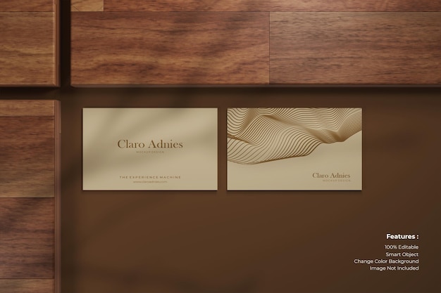 Close up horizontal business card mockup on wood