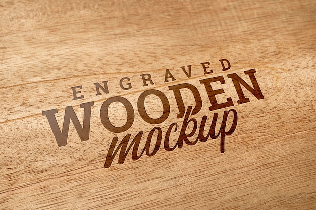 PSD close-up houten logo ontwerp mockup