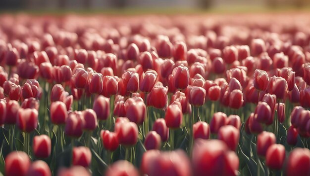 PSD close up image of tulips field under the morning sunlight