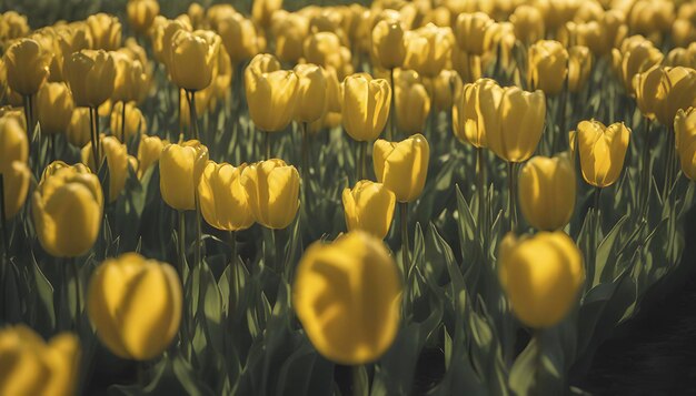 PSD close up image of tulips field under the morning sunlight