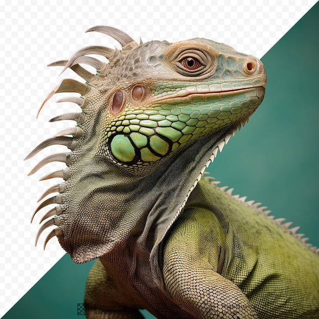 PSD close up of isolated green iguana portrait on transparent background