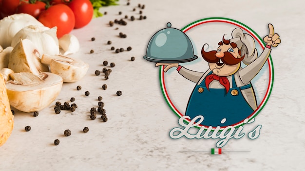 PSD close-up italian food ingredients with logo