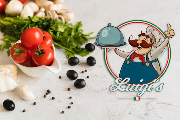 PSD close-up italian food ingredients with logo