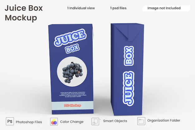 Close up on juice box mockup isolated