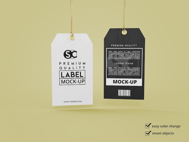 Close up on label mockup hold by a thread