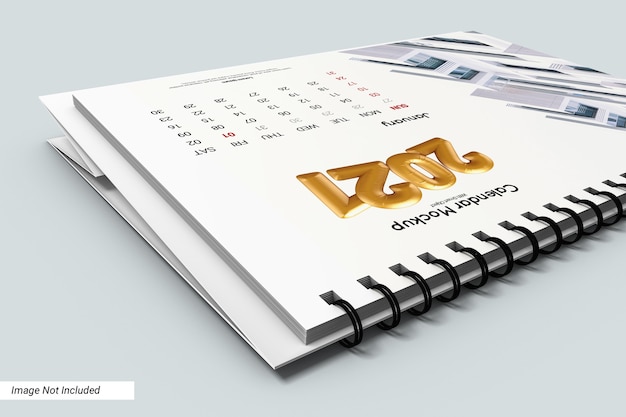 Close up paesaggio scrivania calendario mockup isolato