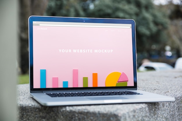 PSD close up laptop mockup outdoors