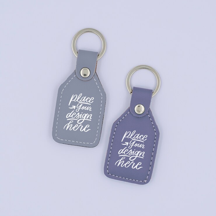 PSD close up on leather keychain mockup