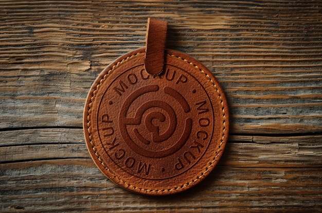 PSD close up on leather label mockup