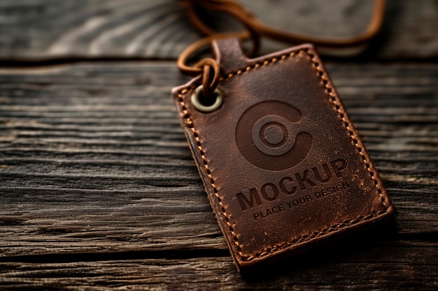 PSD close up on leather label mockup