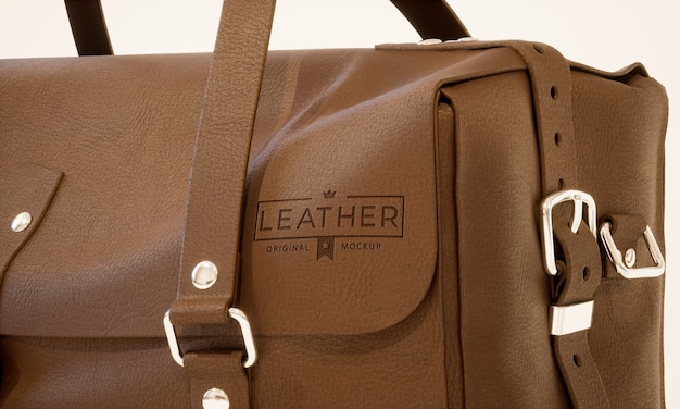 close up on leather logo mockup