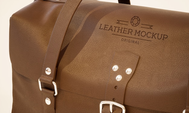 close up on leather logo mockup