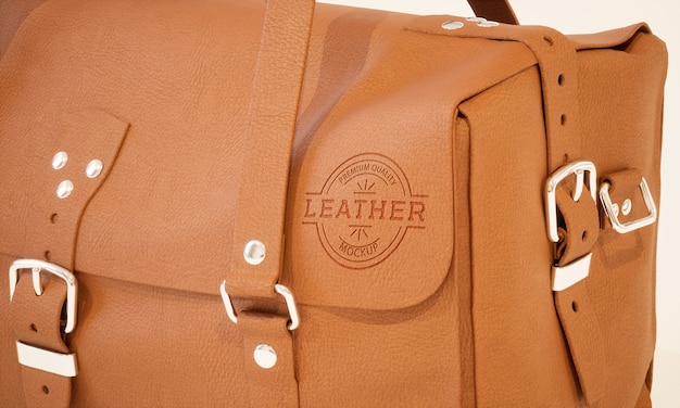 close up on leather logo mockup