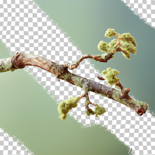 PSD close up of lichen on tree twig with blurtransparent background