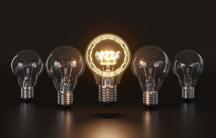 PSD close up on lightbulb mockup