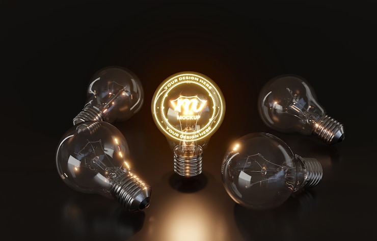 PSD close up on lightbulb mockup