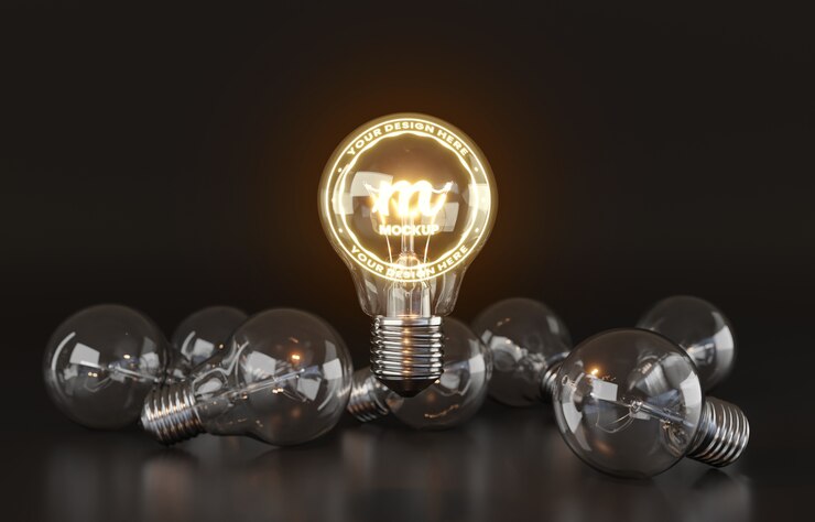PSD close up on lightbulb mockup