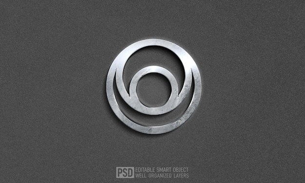 PSD close up on logo mockup design with a metal texture