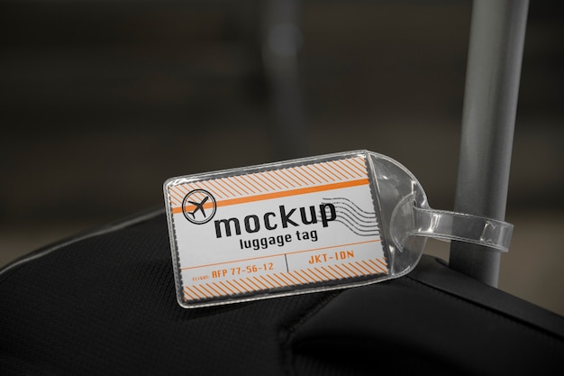 Close up on luggage tag mockup