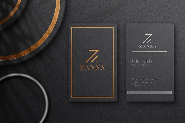 PSD close up on luxury vertical business card mockup