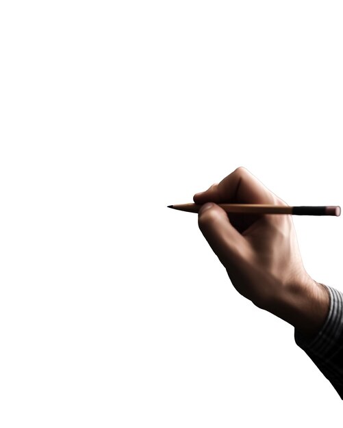 PSD close-up di un disegno a mano maschile con matita isolato su uno sfondo trasparente