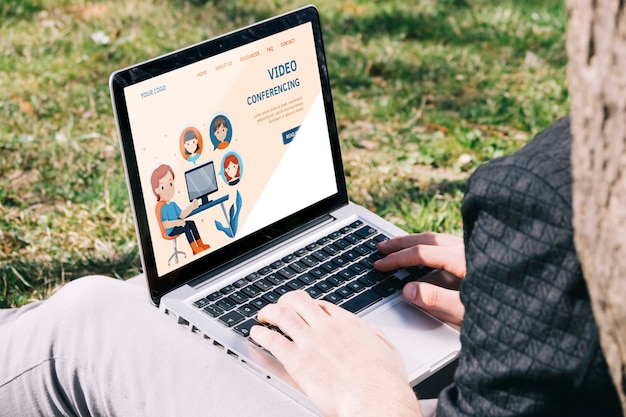 Close-up man with laptop outdoors