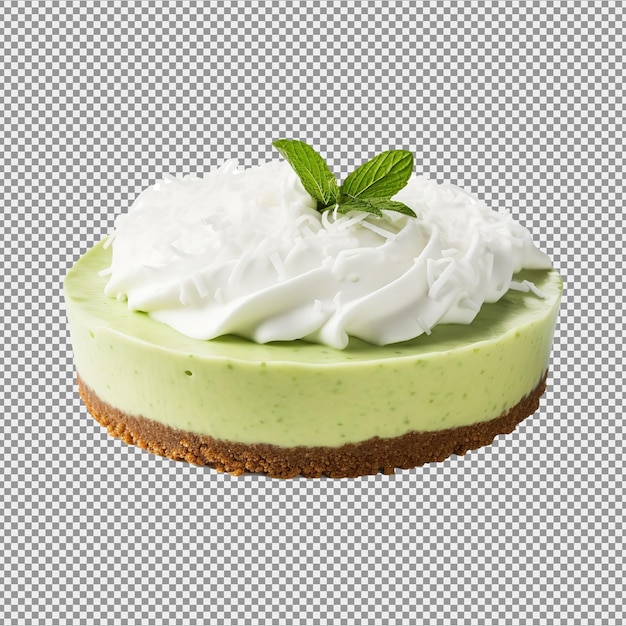 PSD close up matcha green tea sponge cake isolated on white background