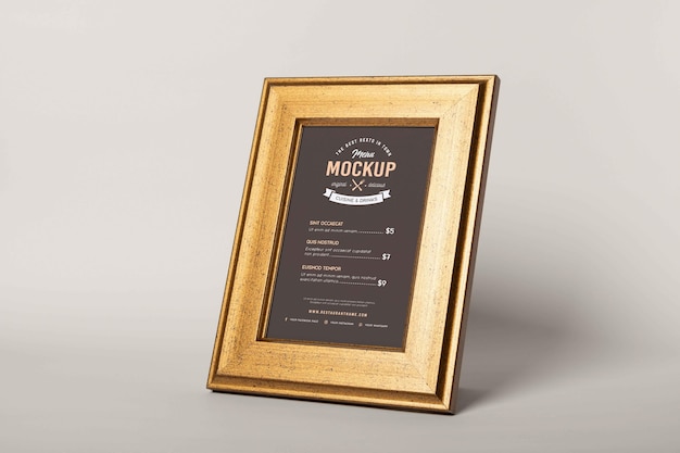 Primo piano sul mockup del menu in cornice