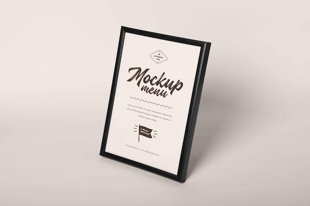 PSD primo piano sul mockup del menu in cornice