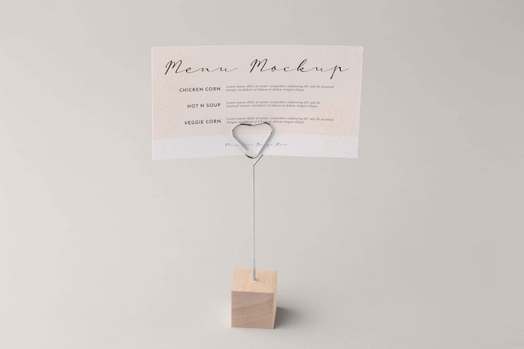 PSD close up on menu mockup with metallic holder