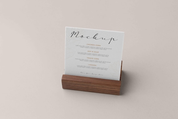 Close up on menu mockup in wooden holder