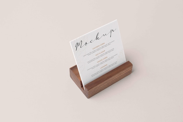 PSD close up on menu mockup in wooden holder