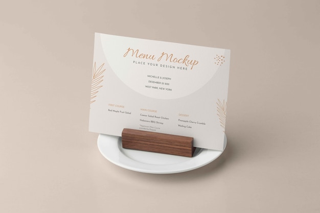 PSD close up on menu mockup in wooden holder