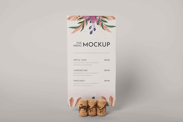 PSD close up on menu mockup in wooden holder