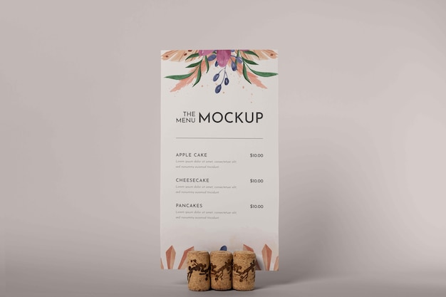 Close up on menu mockup in wooden holder