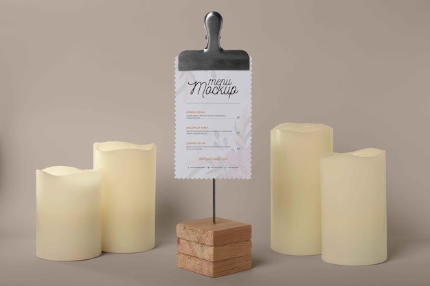 close up on menu mockup in wooden holder