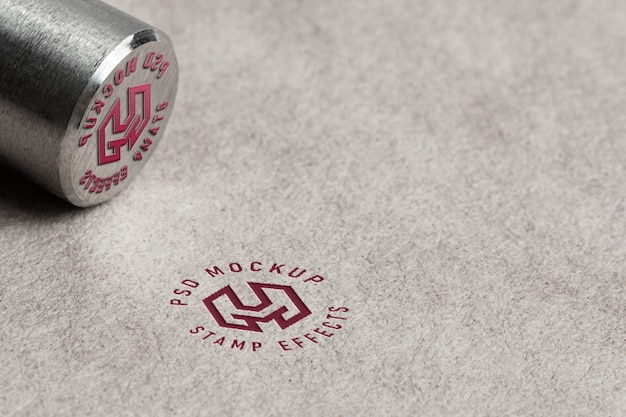 PSD close up on metal stamp effect mockup