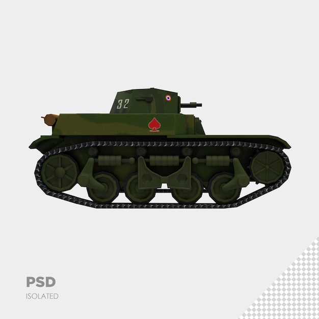 PSD close up on military tank isolated rendering