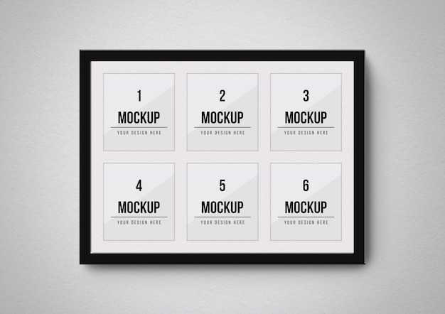 Close up on multiple photo frames mockup isolated